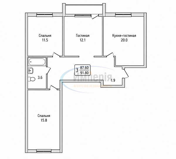 3-к квартира, 92 кв.м. (№22246)