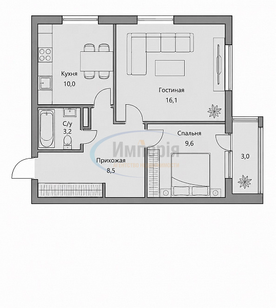 2-к квартира, 47 кв.м. (№22249)